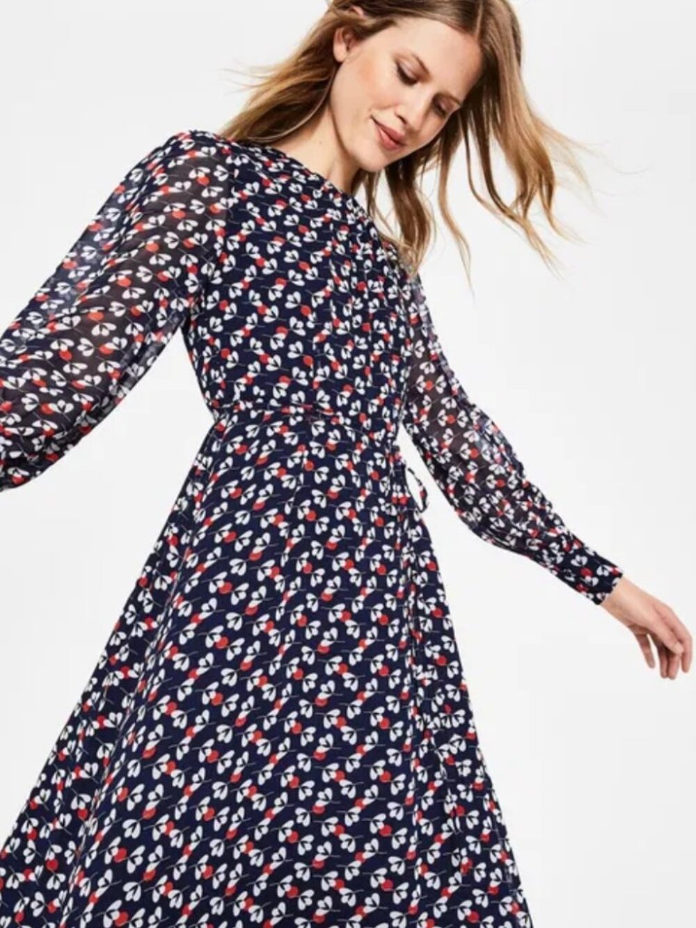 Boden Alba Midi Dress Floral Cotton Smocked A-Line Casual Size 10R - Picture 3 of 15